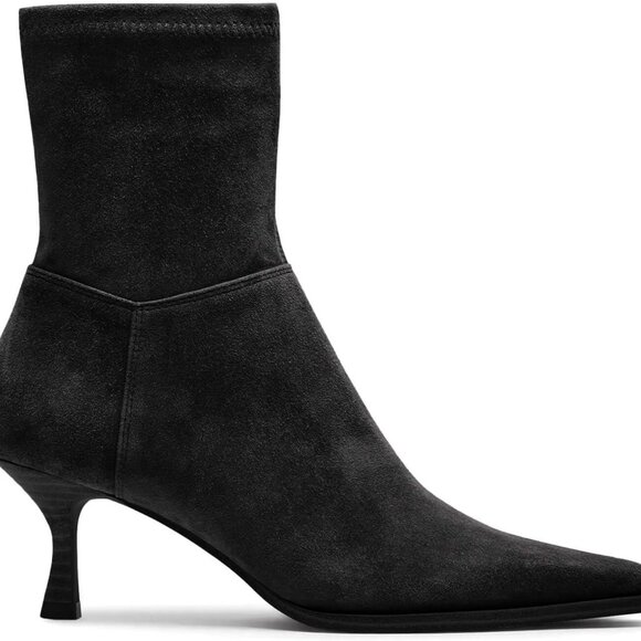 Women's Faux Suede Pointed Toe Ankle Boots with Kitten Heel and Side Zipper in B - Picture 1 of 6